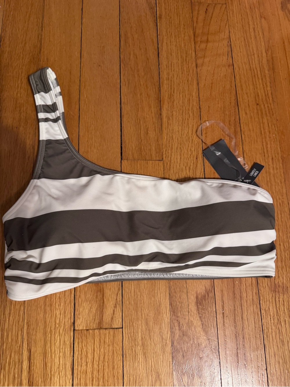 Womens One-Shoulder Stripe Swim Top - Green & White